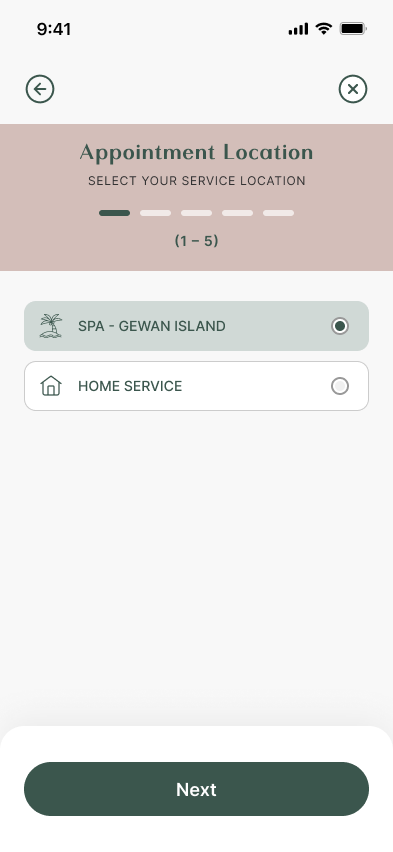 Hand & Stone mobile app appointment screen
